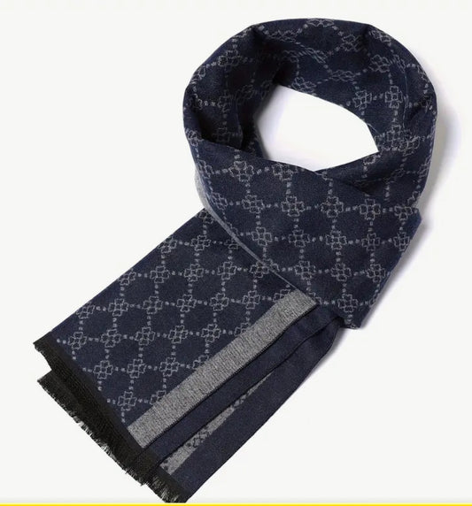 Plaid navy blue scarf