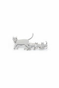 Silver Cat with kittens brooch