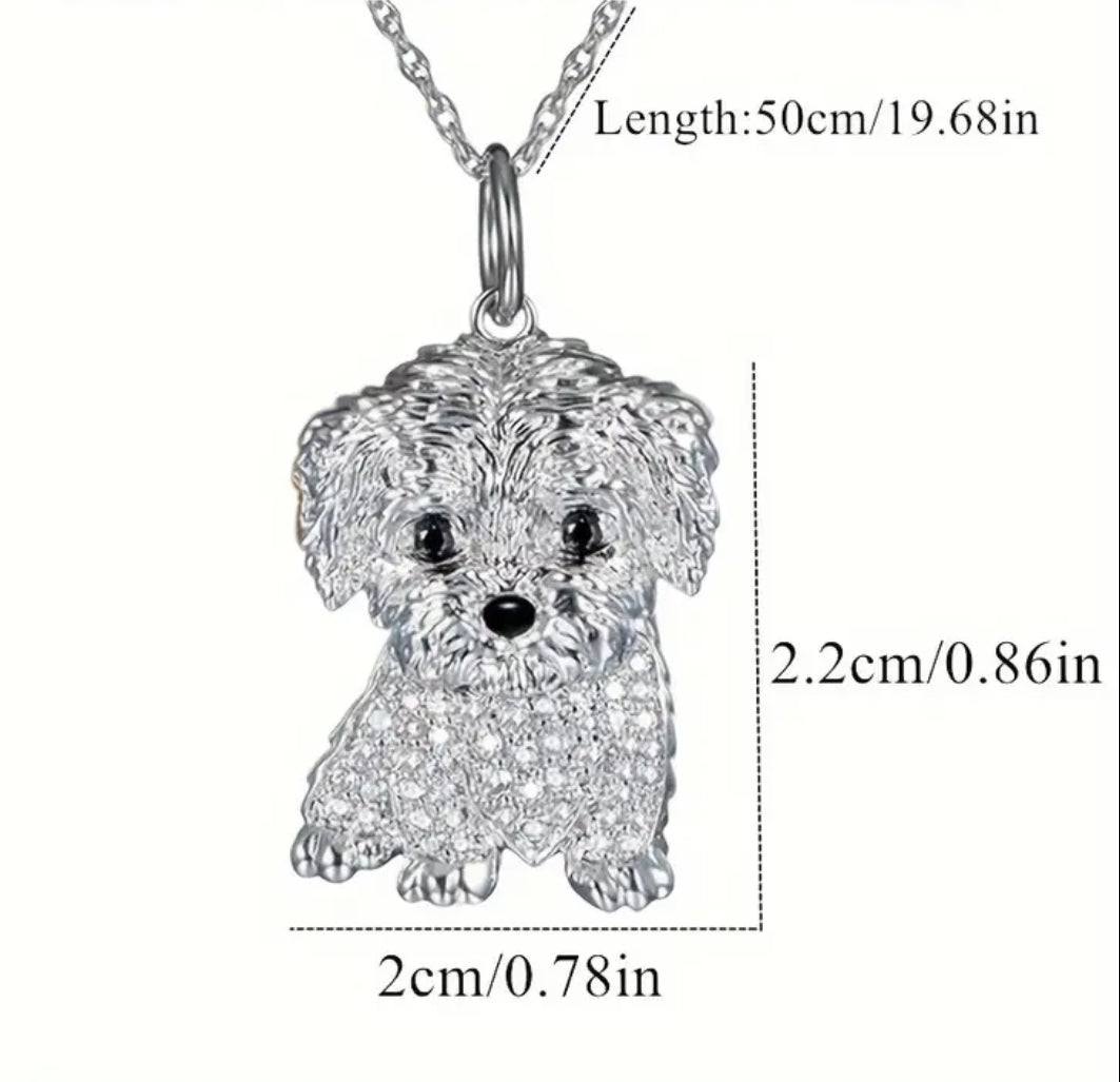 Maltese dog zirconia necklace