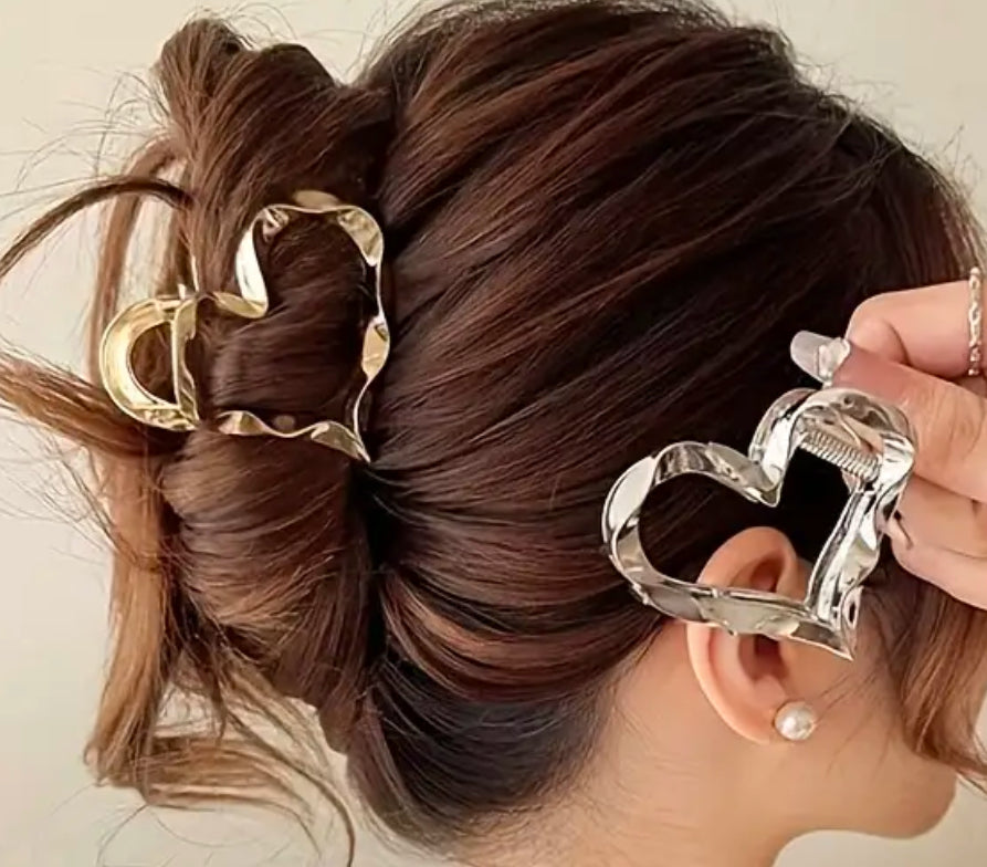 Pince à cheveux en métal en forme de cœur (argent ou or)