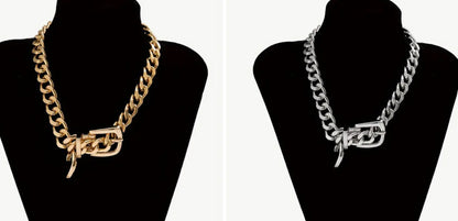 Belt-style chain choker necklace (silver or gold)