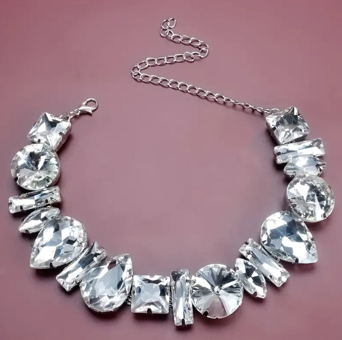 Large Zirconia crystal necklace choker