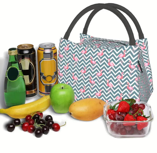 Striped flamingo insulated lunch bag