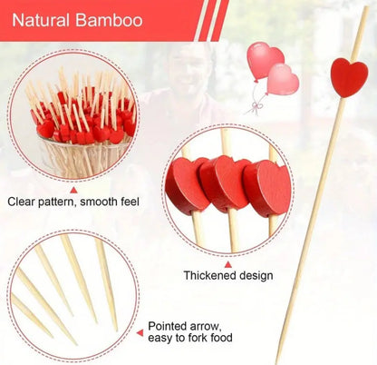 Wooden heart cocktail sticks