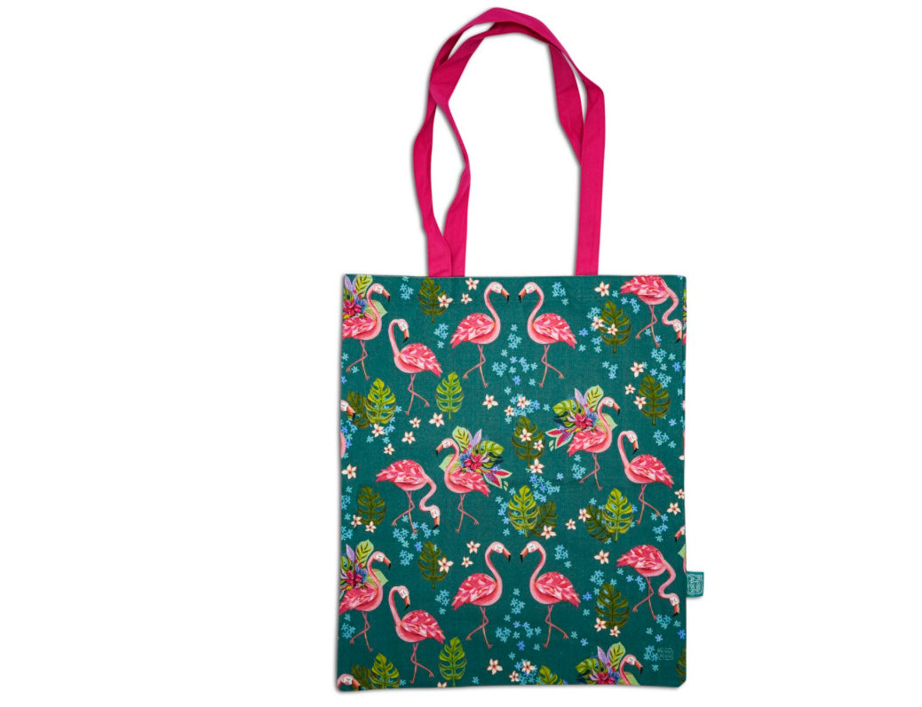 Grand sac fourre-tout en coton motif flamant rose