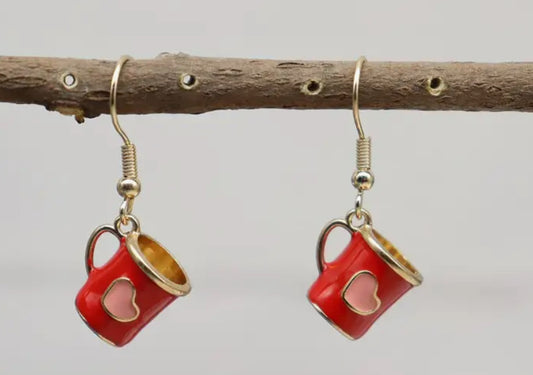 Red Heart Mug Earrings