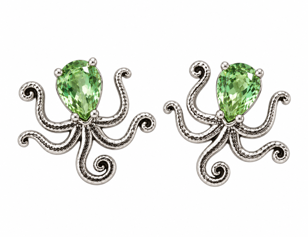 Octopus Stud Earrings – Green Zircon
