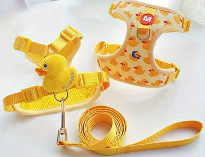 Yellow duck harness and matching leash