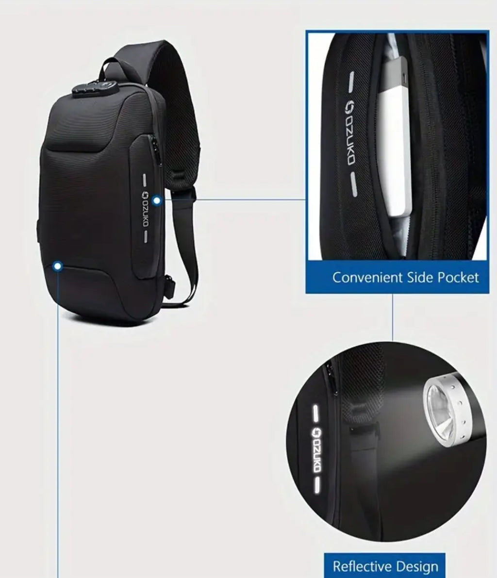 Sac bandoulière en tissu mesh avec serrure à combinaison et port de chargement (vert armée)