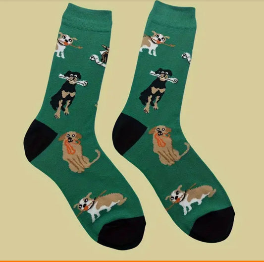 Fetch bone and newspaper dog socks