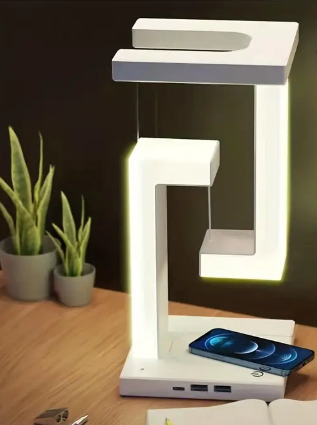 Lampe de bureau suspendue, veilleuse sans fil et chargeur de téléphone