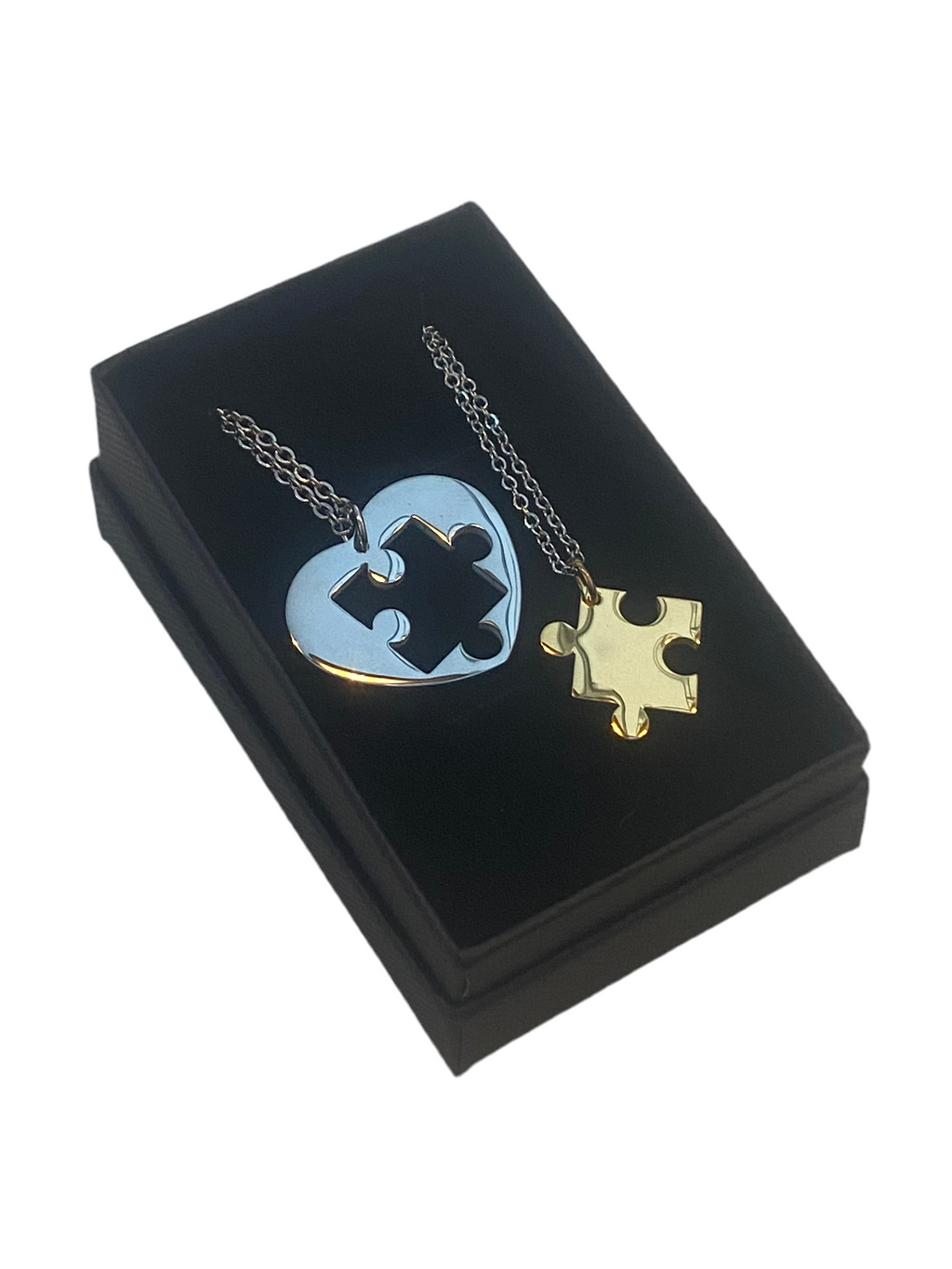 Stainless Steel Puzzle Piece Couple Necklace With Gift Box