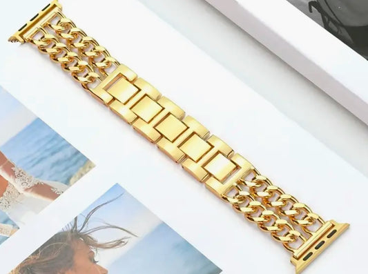 Gold Stainless Steel Double Chain Apple Watch Strap 42/44/45/49mm