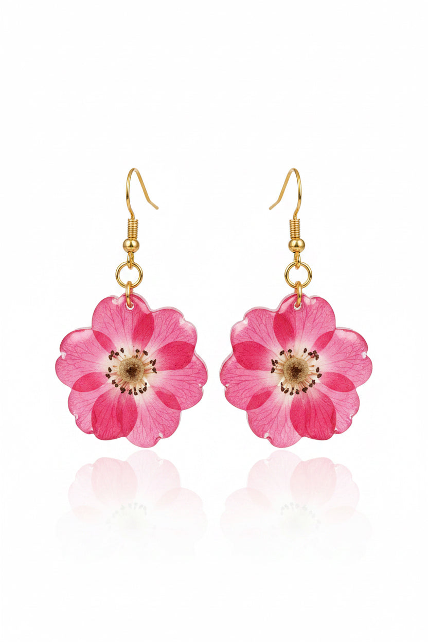 Pink Resin Flower Earrings
