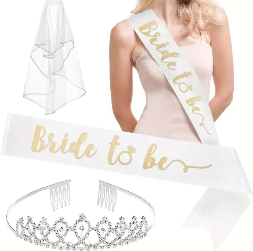 BRIDE TO BE Hen’s night set (sash, tiara, veil)