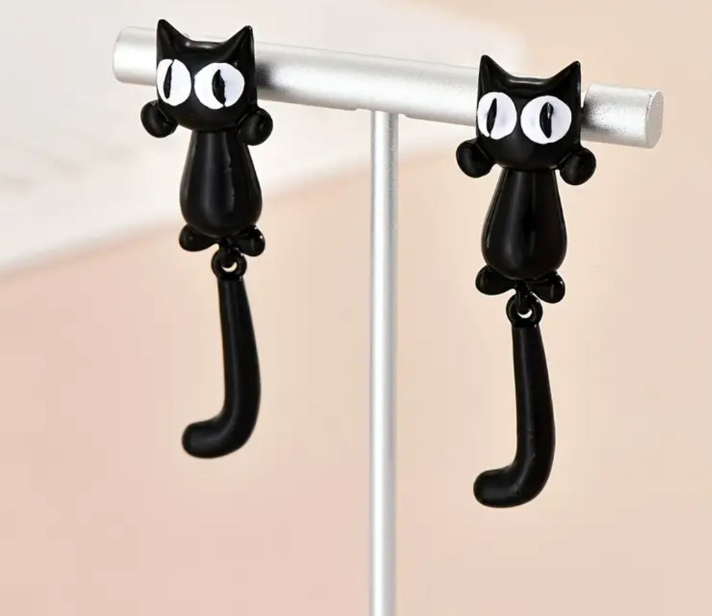 Boucles d'oreilles pendantes chat noir