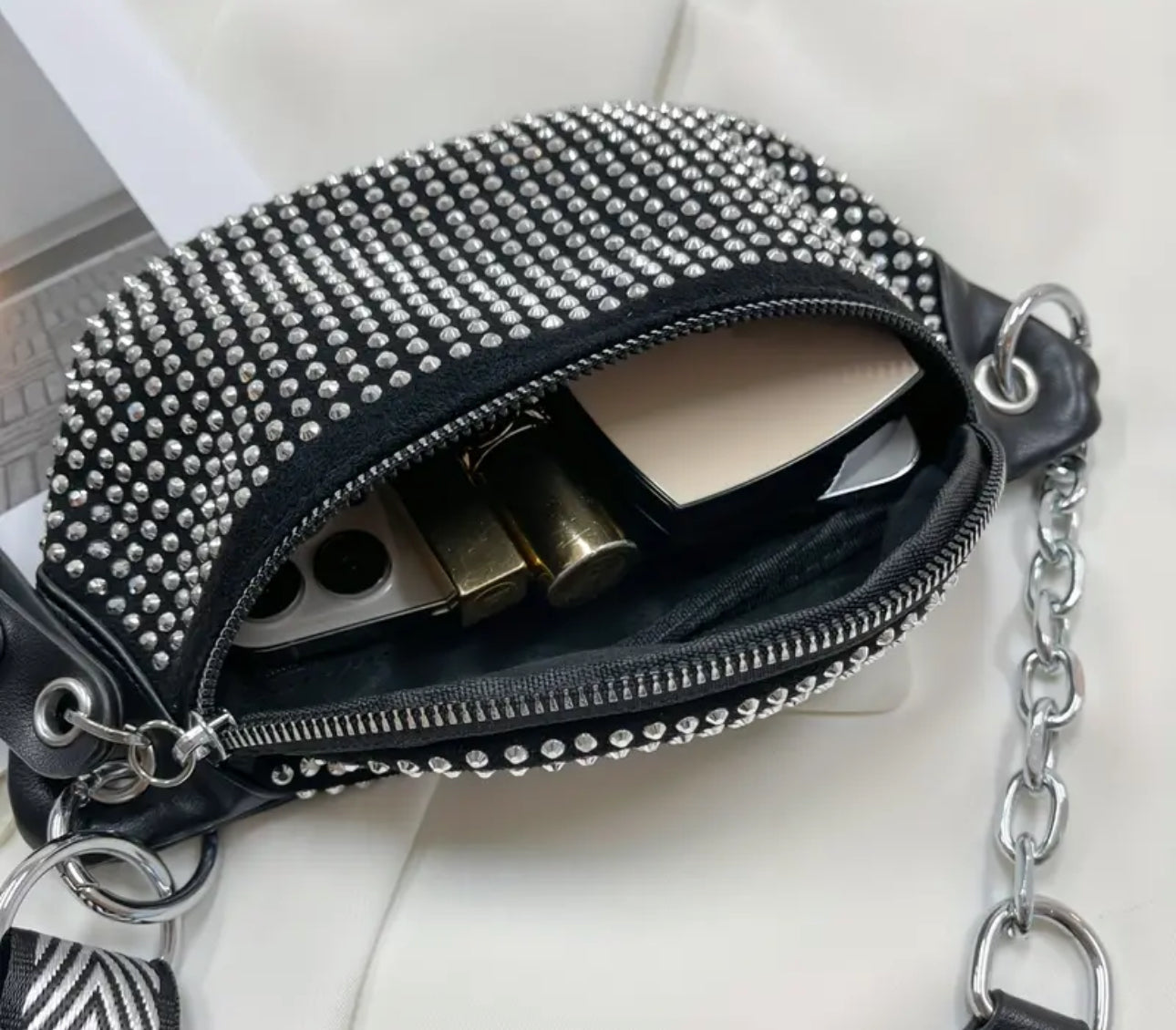 Studded diamanté waist bag