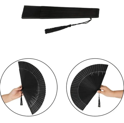 Black Folding Fan with Tassel and Carry Case