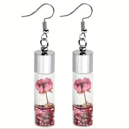 Flower glass bottle hook earrings