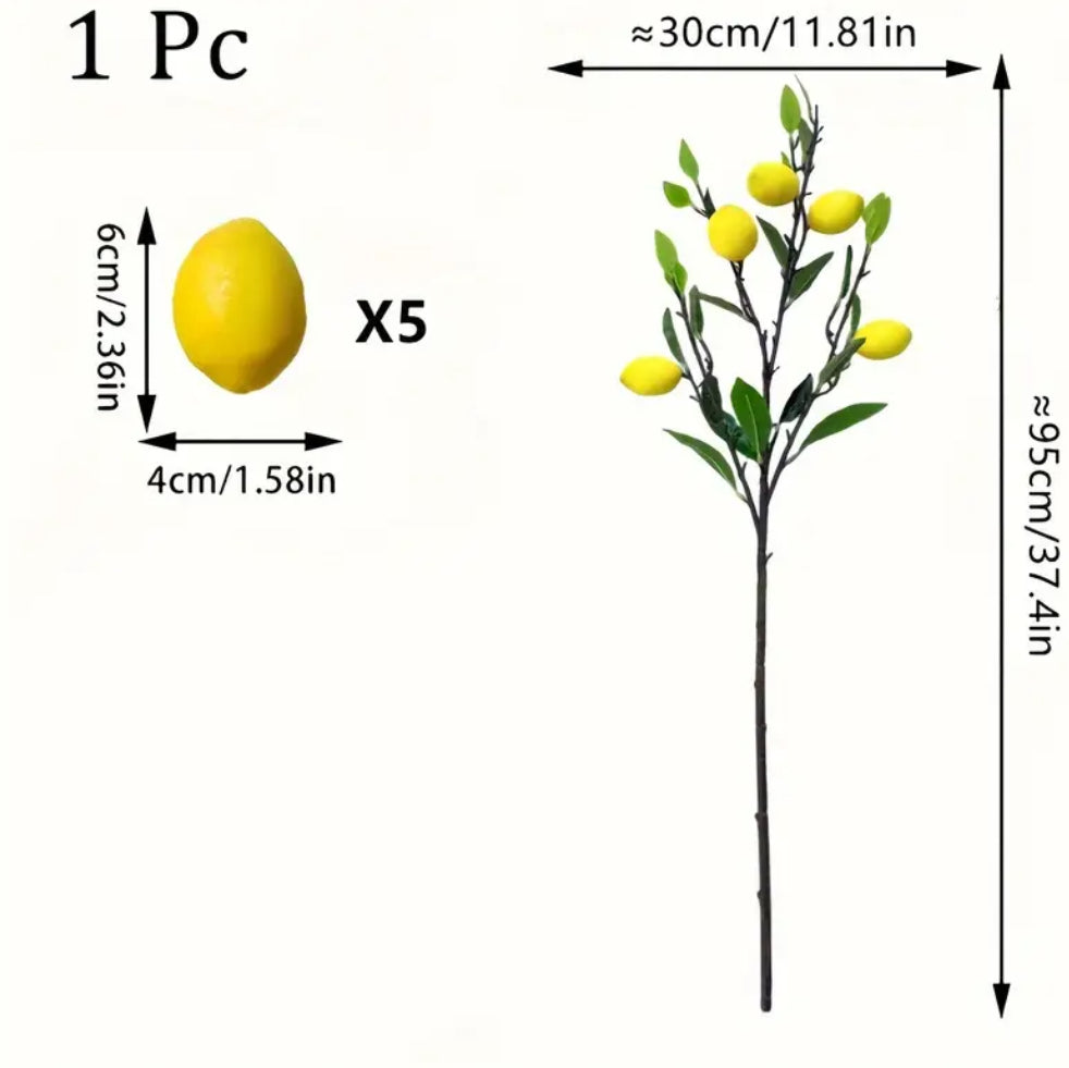Branche de citron artificiel avec 5 citrons