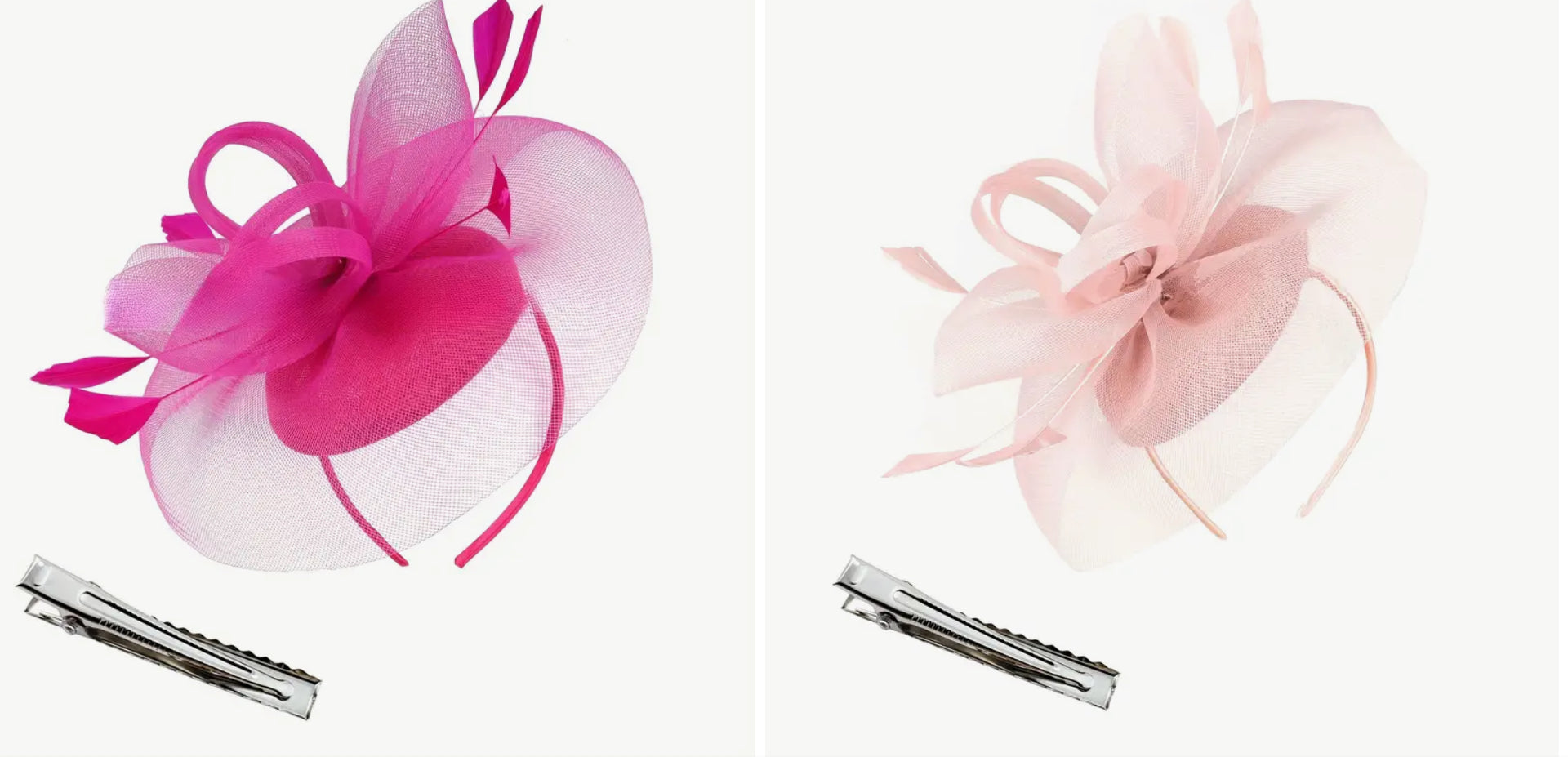 Pink Floral Feather Derby Fascinator Hat (Hot Pink/ Pale Pink)