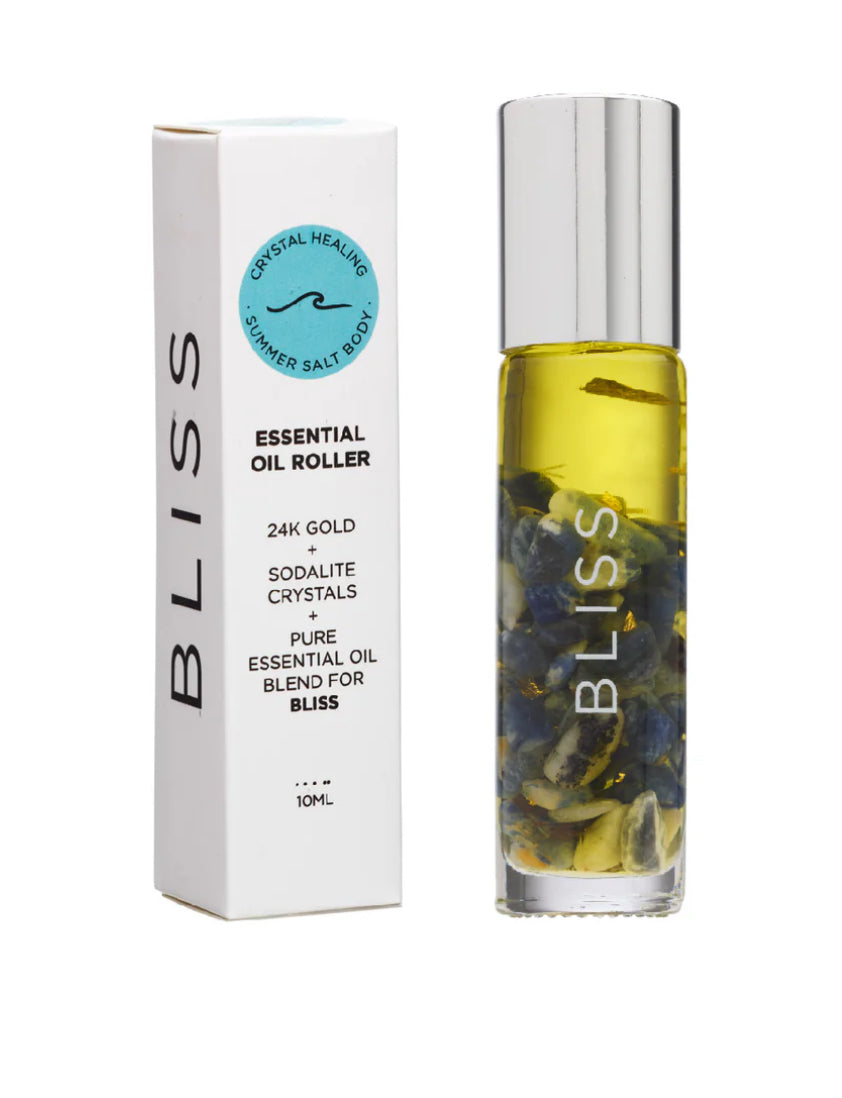 Rouleau d'huiles essentielles Bliss avec cristaux et or 24 carats