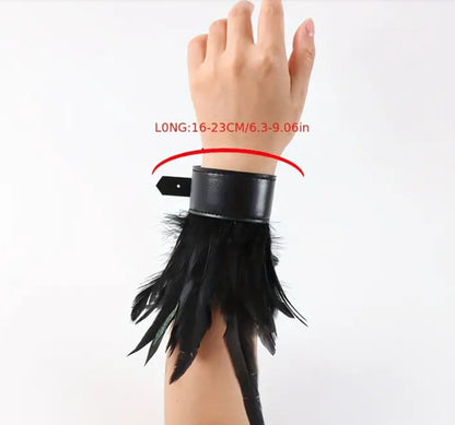 Black feather leatherette cuffs