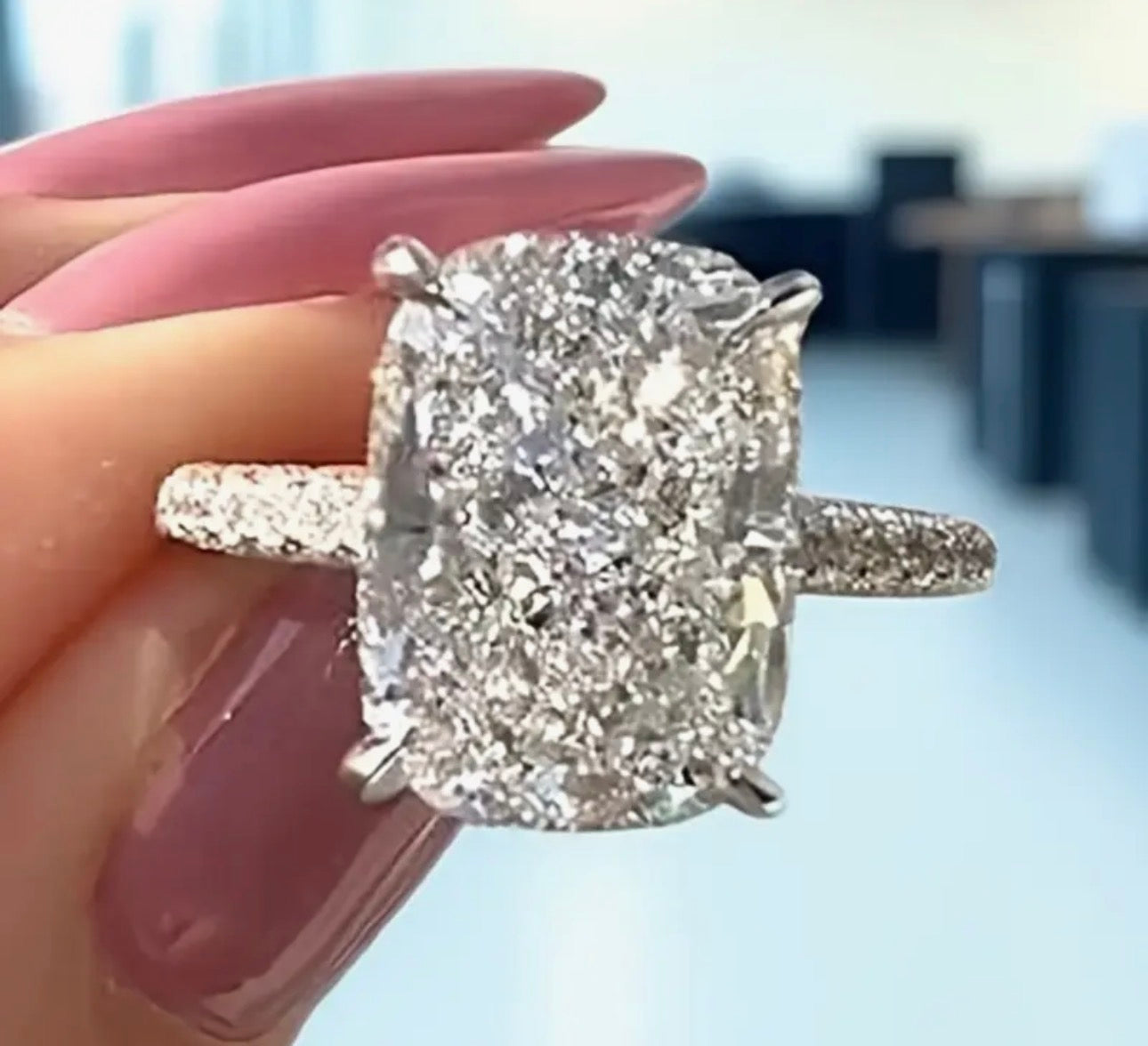 Large Moissanite Sterling Silver Ring