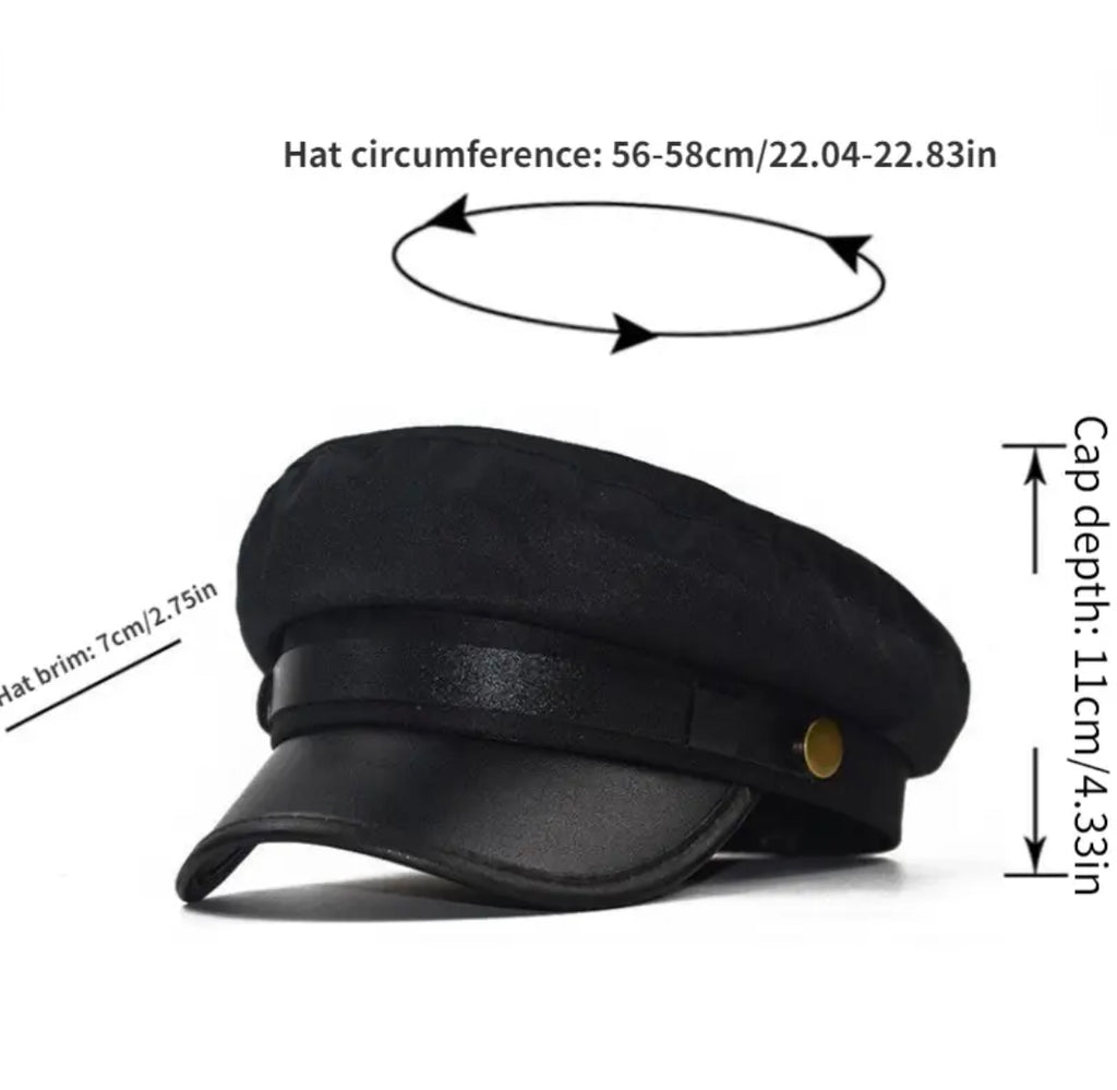 Black Newsboy Cap with Gold Buttons