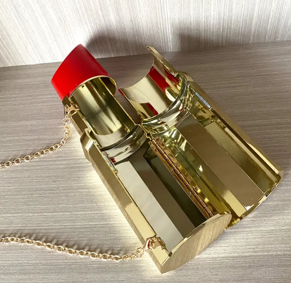 Sac à main rouge à lèvres doré