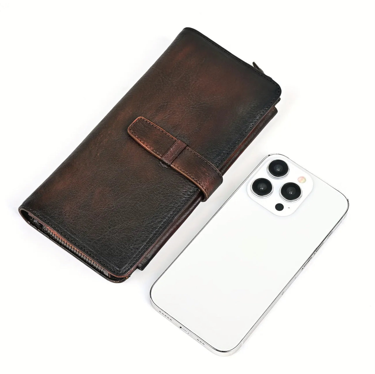 Genuine leather long mens wallet