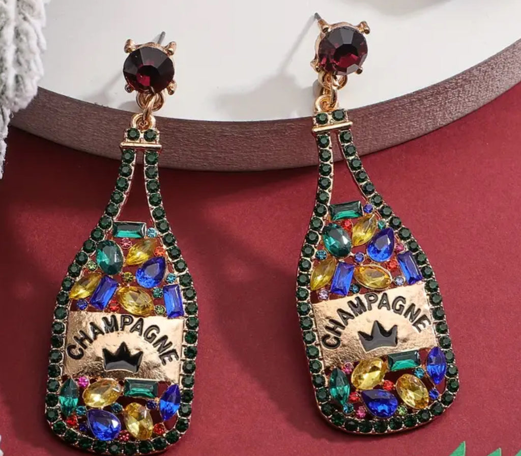 Boucles d'oreilles bouteille de champagne en zircone multicolore