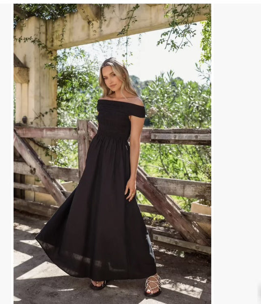 100% Cotton off shoulder maxi dress (black)