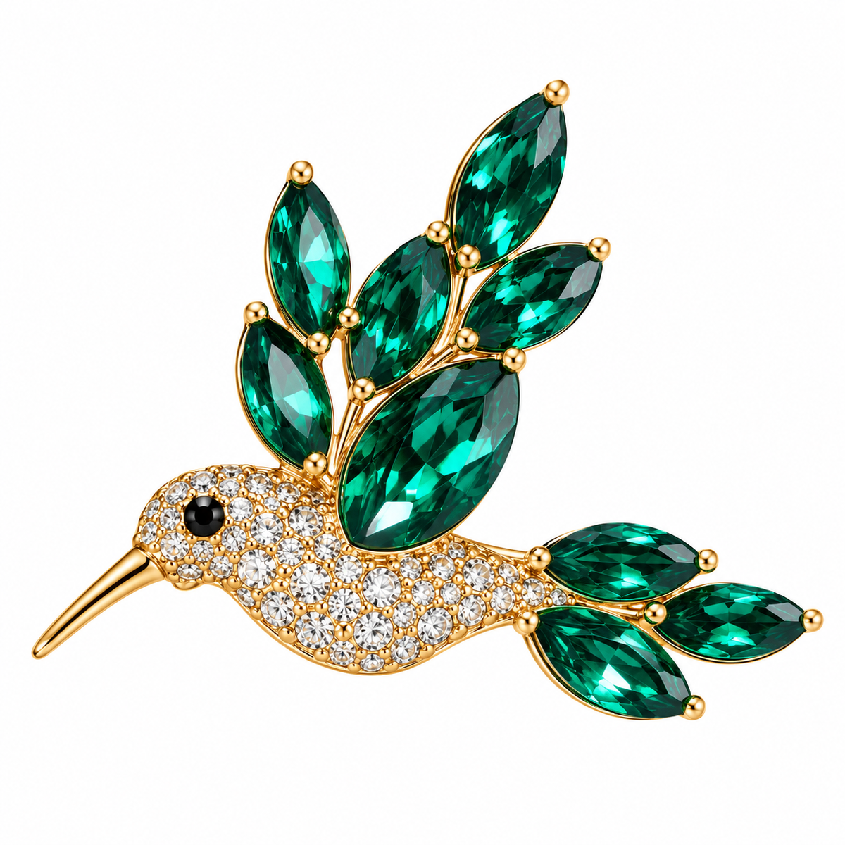 Green Diamante hummingbird brooch