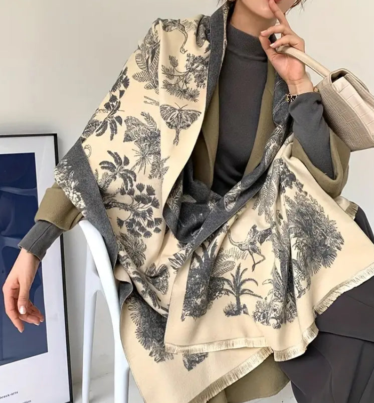 Nature Print Grey/Beige Scarf