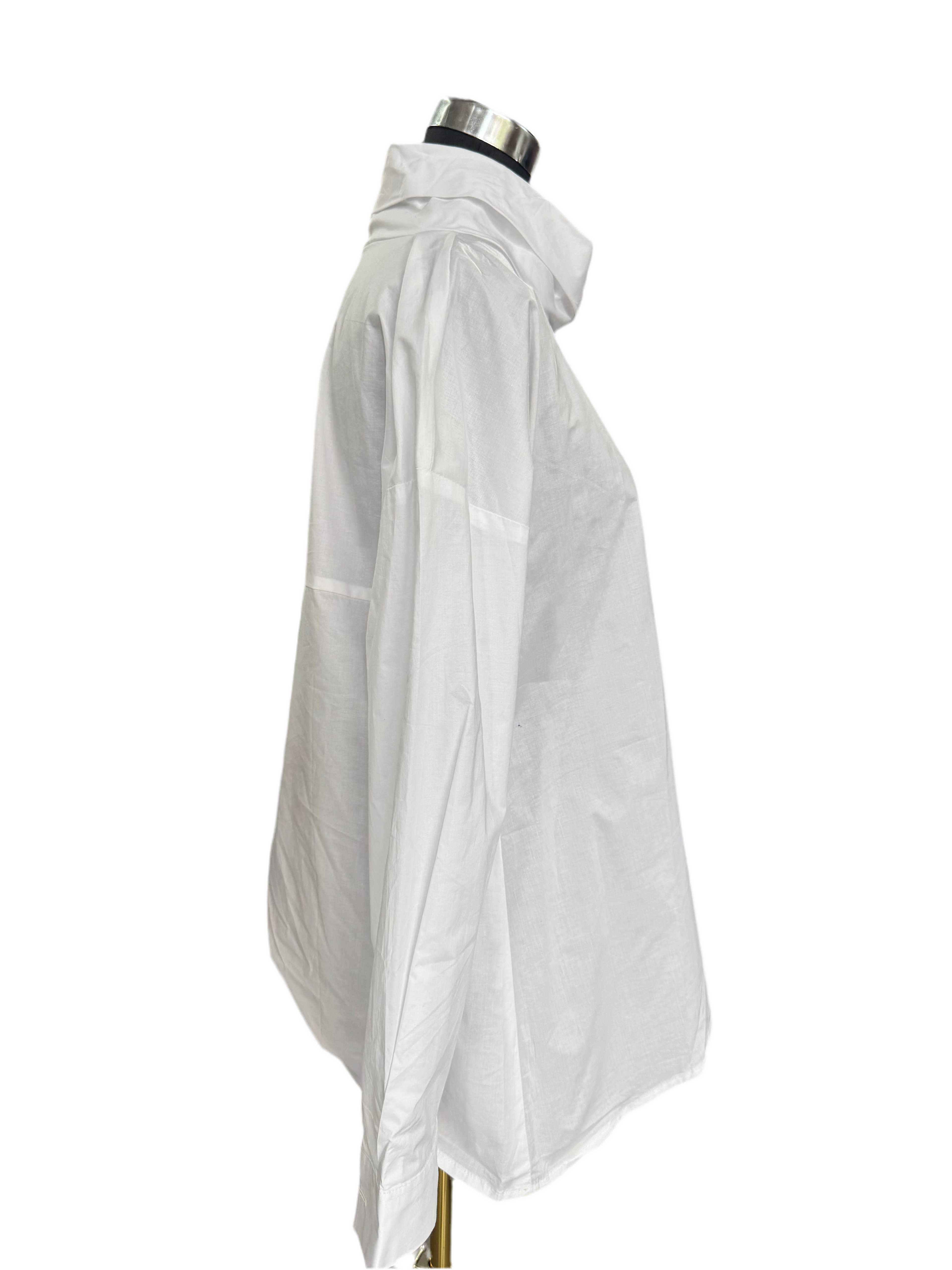 Draped Cowl-Neck Cotton Tunic