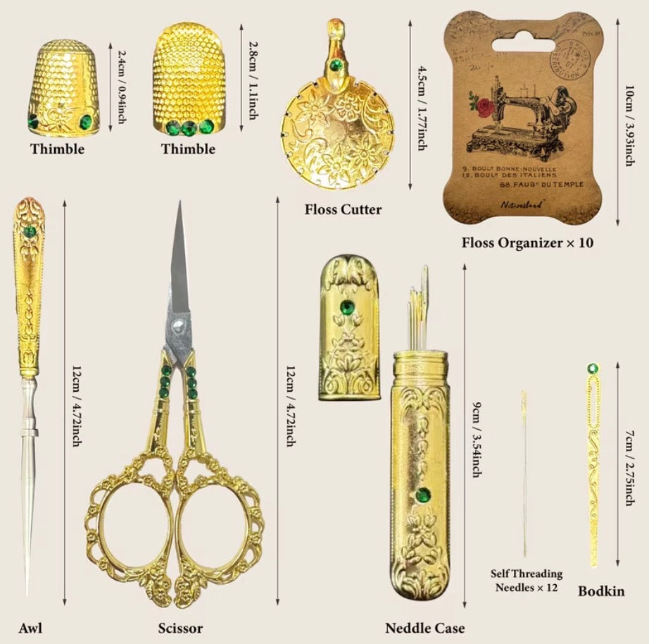 Vintage Sewing Kit in Wooden Box