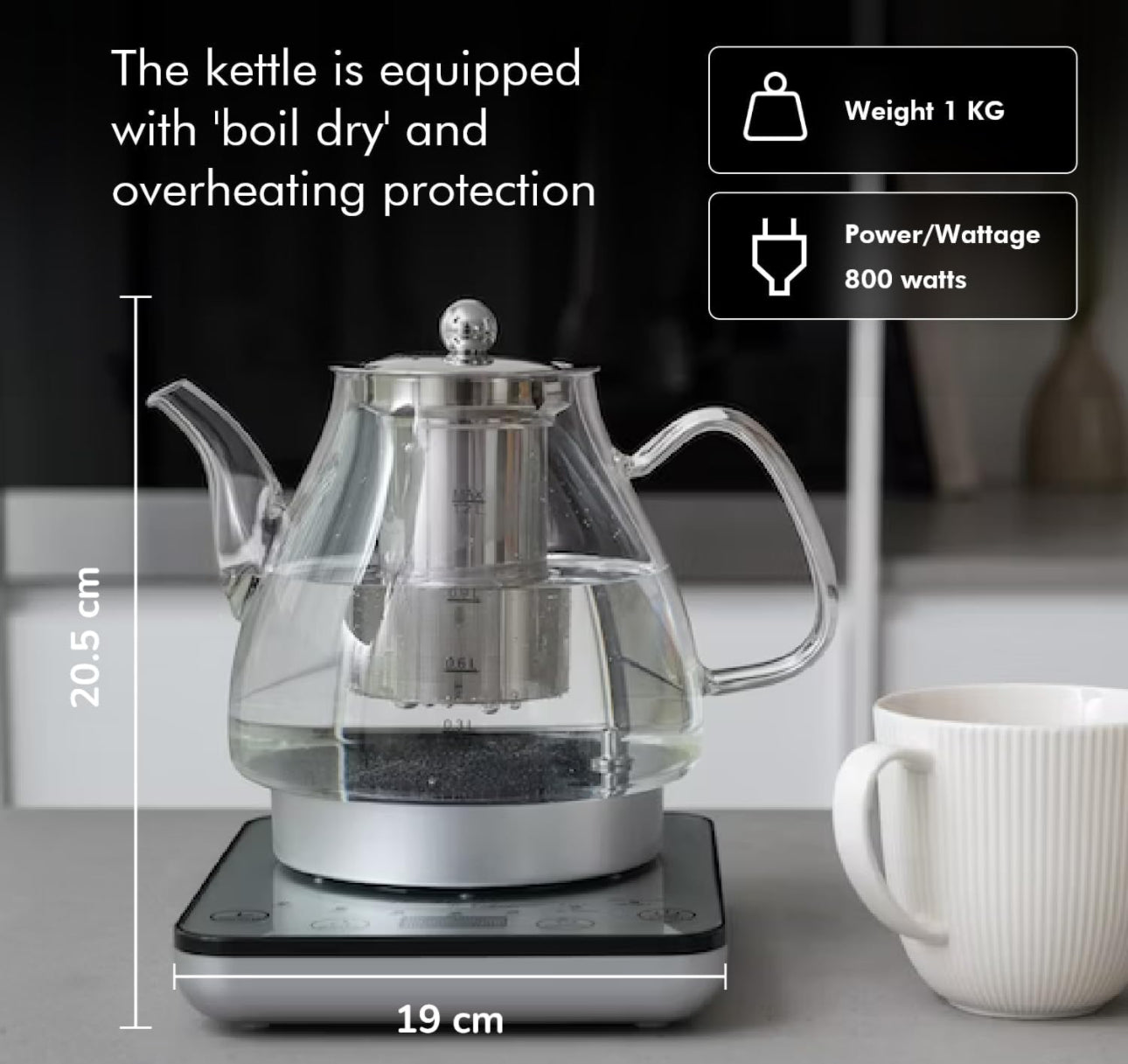Bouilloire électrique en verre et acier inoxydable sans BPA