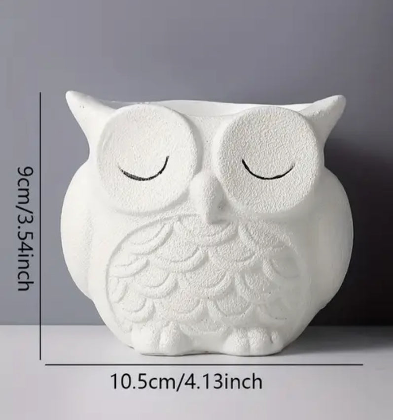 Jardinière en résine en forme de hibou blanc