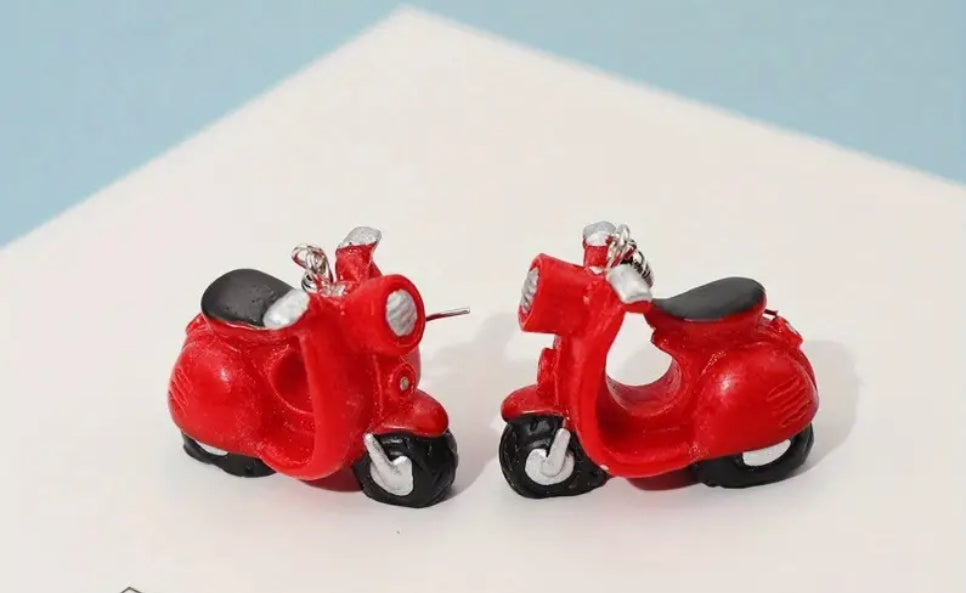 Red scooter earrings with stainless steel hooks