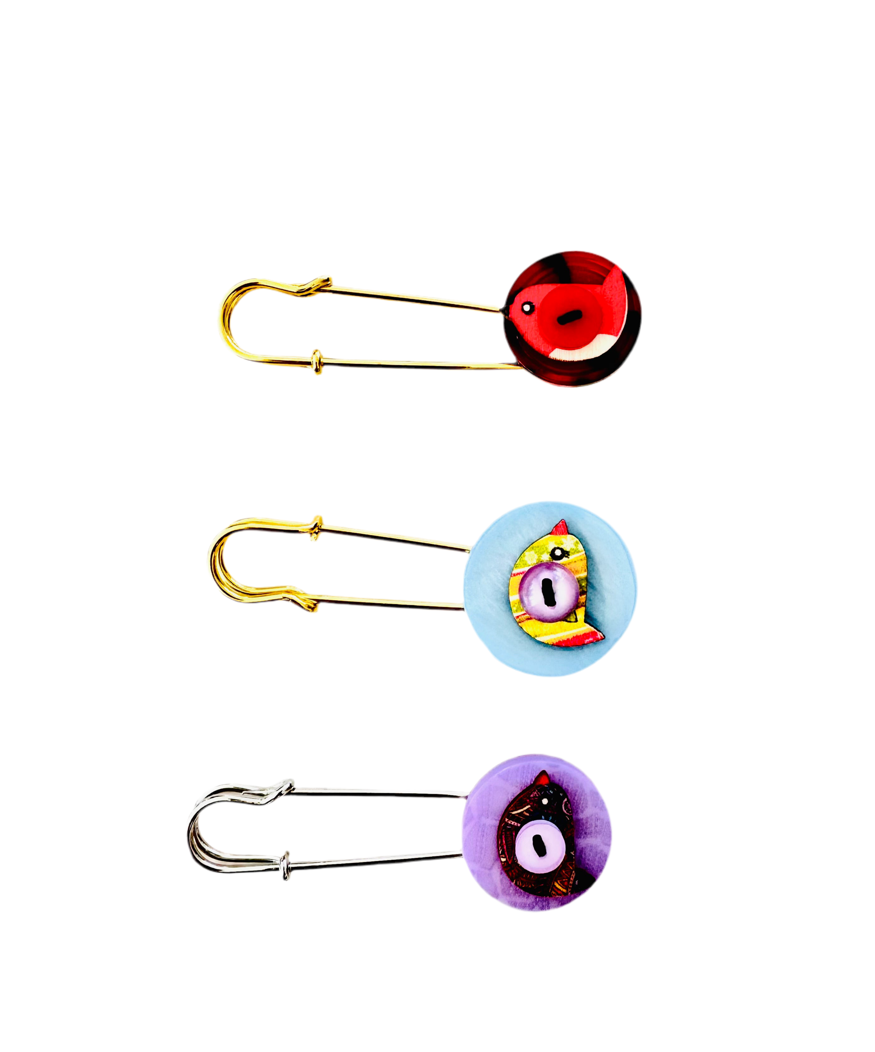 Handmade Bird Button Brooches