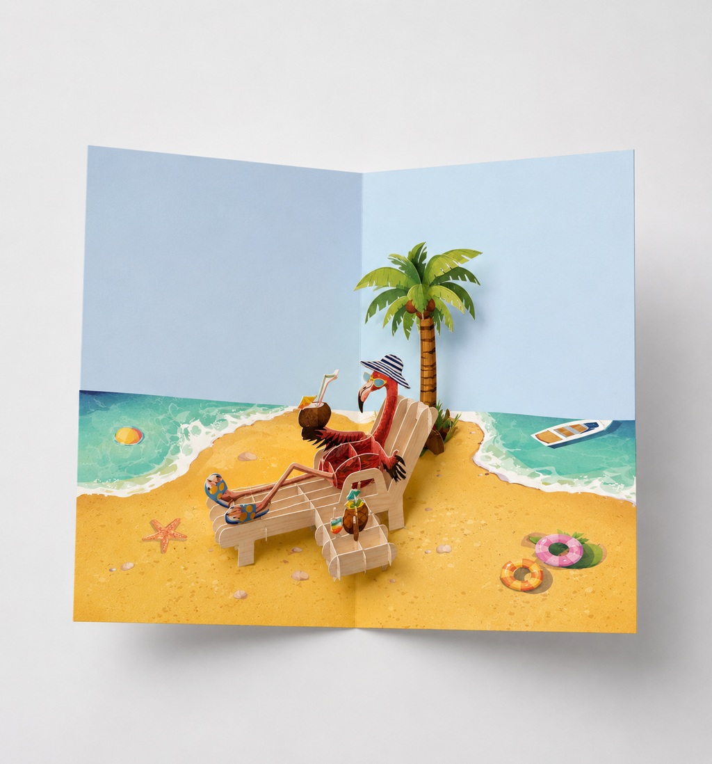 Flamingo Beach Escape 3D Pop-Up Card