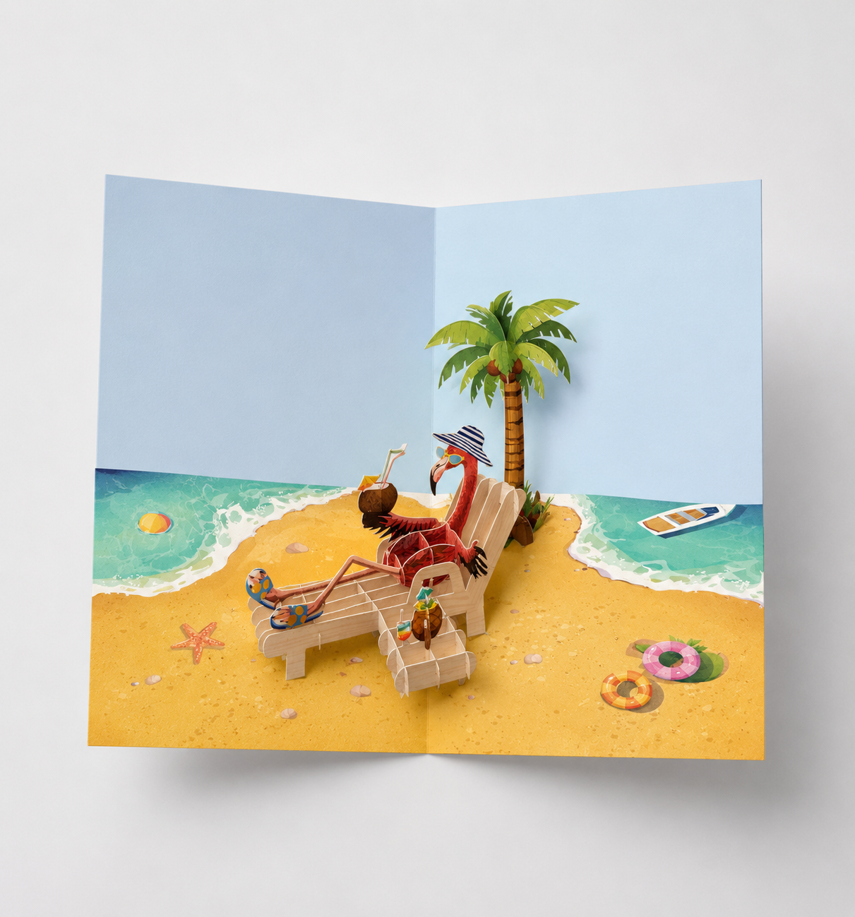 Flamingo Beach Escape 3D Pop-Up Card