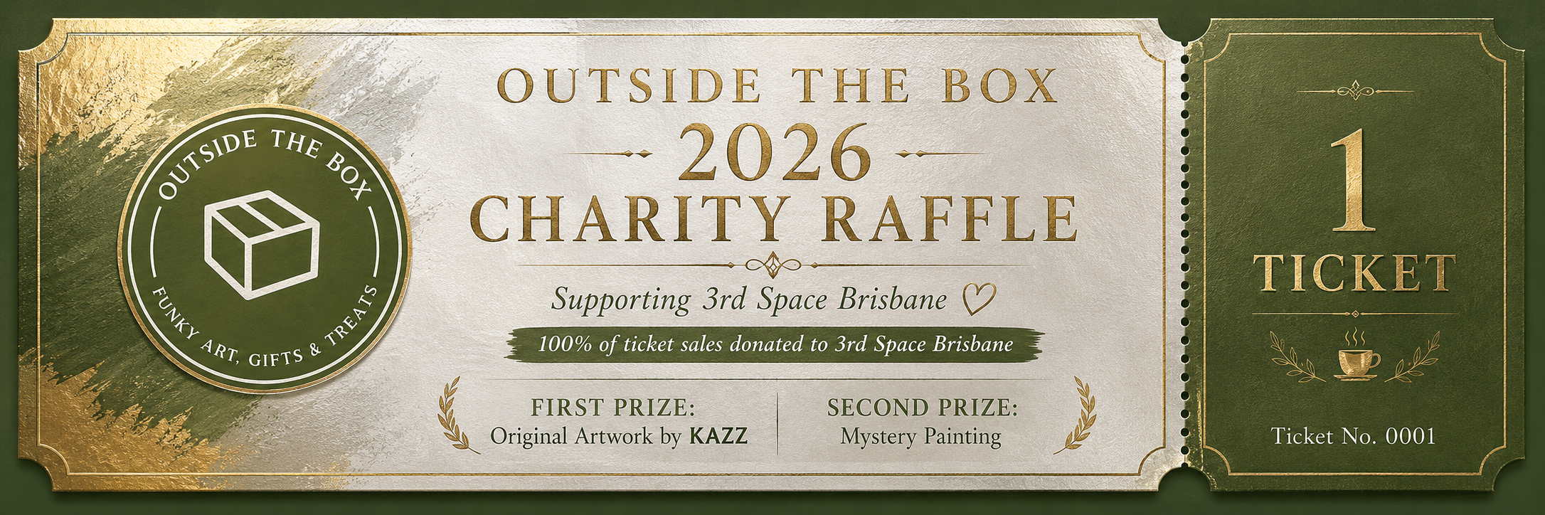 Outside the Box 2026 Charity Raffle – Art for 3rd Space 💛