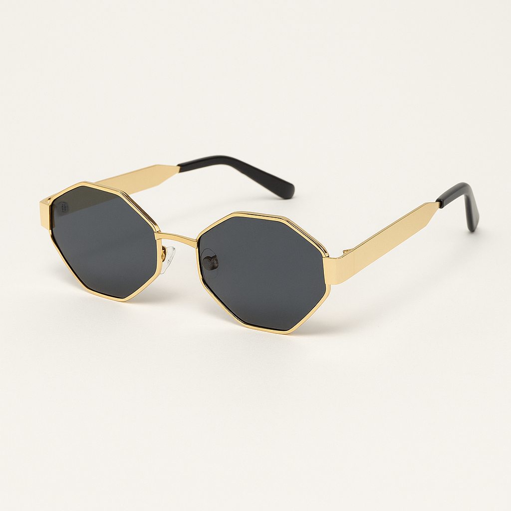 Retro Polygonal Sunglasses – Golden Grey