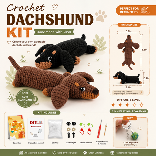 2x Dachshunds Crochet Starter Kit