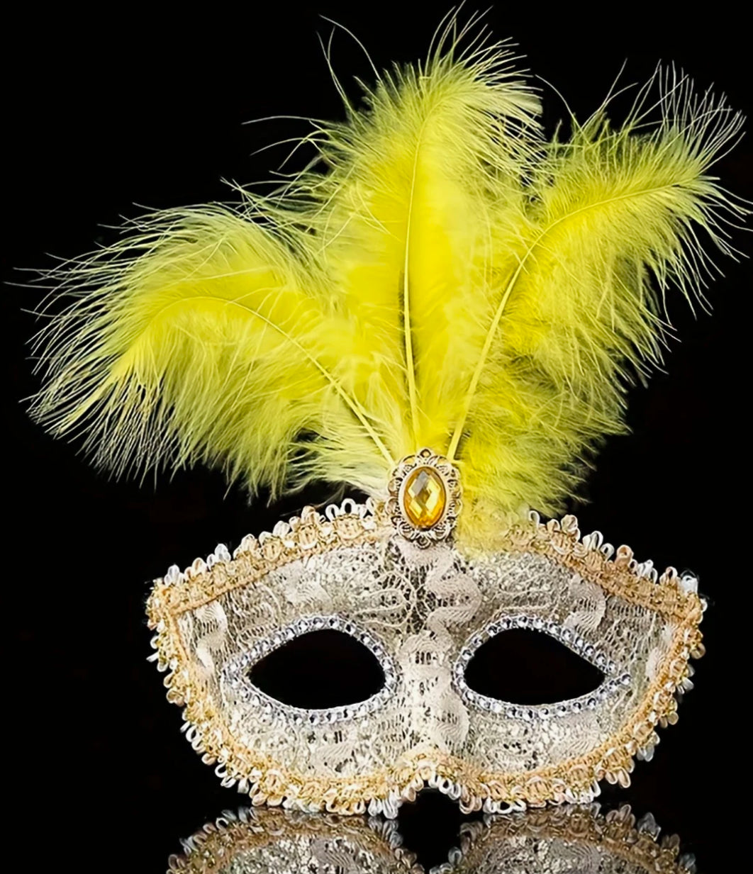 Yellow Masquerade Feather Mask