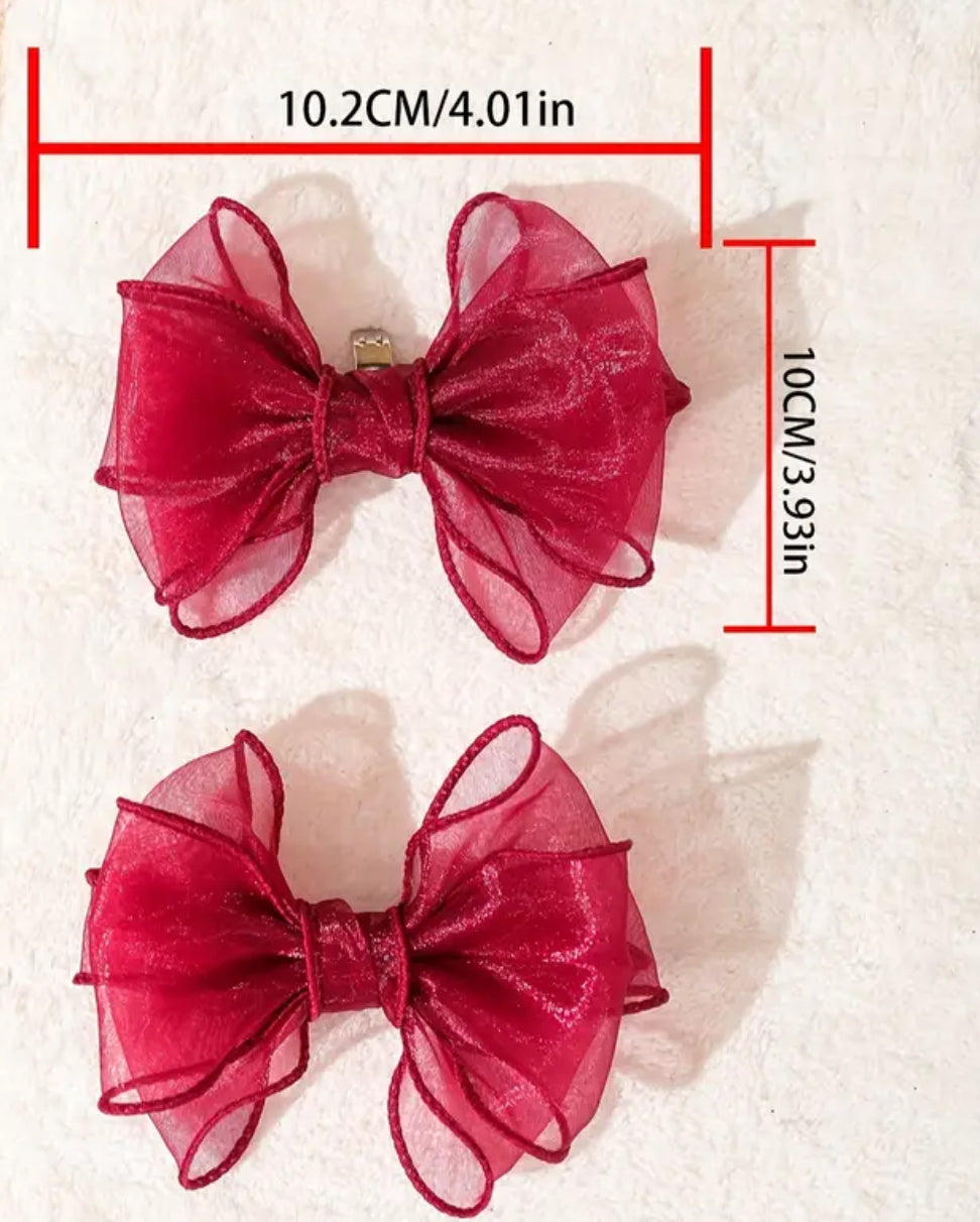 Red chiffon bow shoe clips