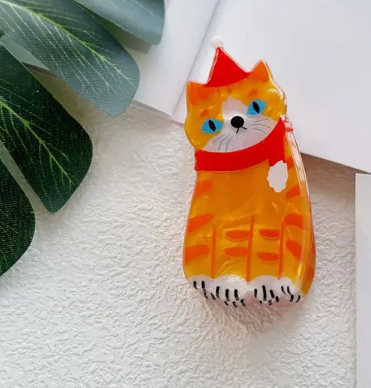 Christmas Tabby Cat Claw Hair Clip (Ginger)