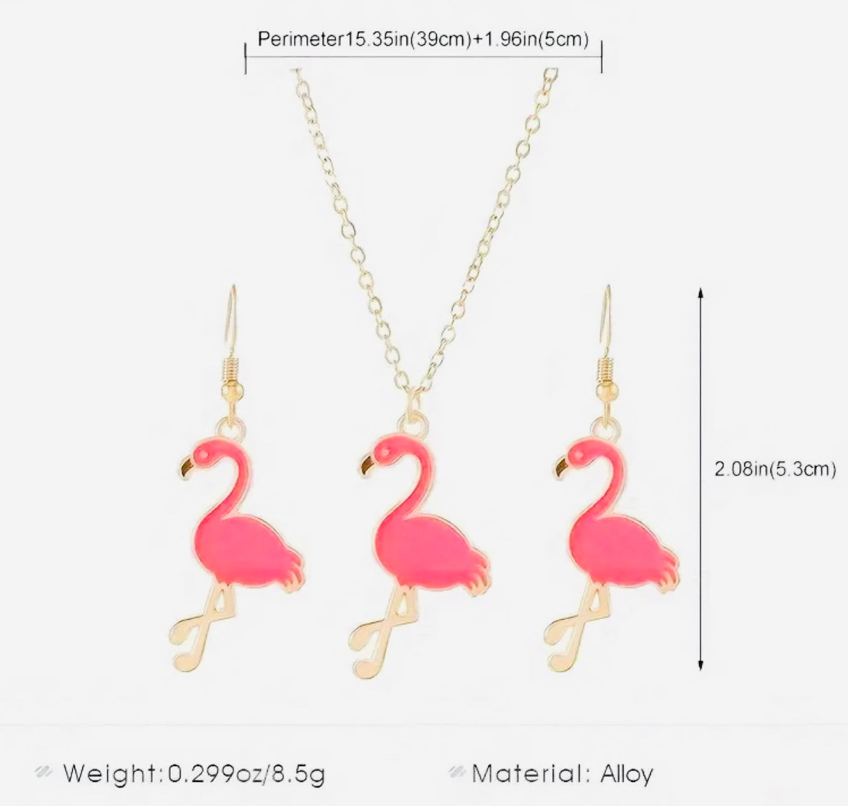 Ensemble collier et boucles d'oreilles flamant rose